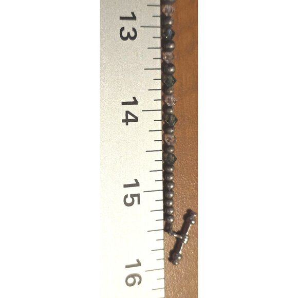 Vintage Necklace Sterling Silver & Crystal Beaded With Toggle Clasp - Picture 4 of 4